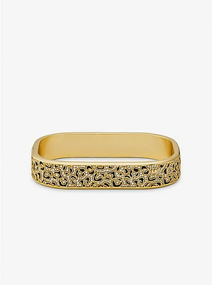 Precious Metal-Plated Brass and Enamel Leopard Pavé Bangle