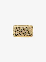 Precious Metal-Plated Brass and Enamel Leopard Pavé Ring