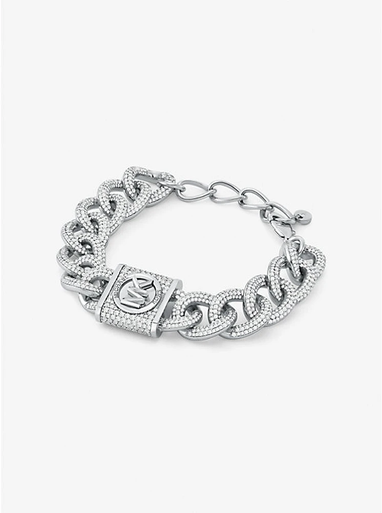 Precious Metal-Plated Brass Pavé Lock Curb Link Bracelet