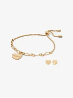 Precious Metal Plated Brass Slider Bracelet and Earrings Gift Set