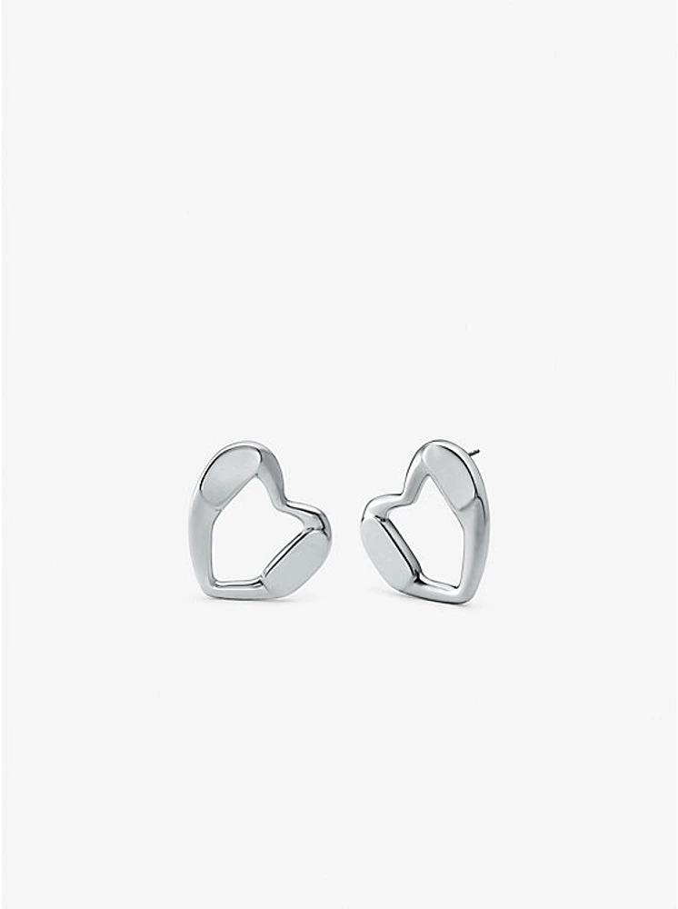 Precious Metal-Plated Brass Heart Stud Earrings