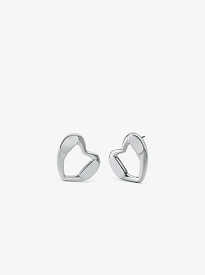 Precious Metal-Plated Brass Heart Stud Earrings