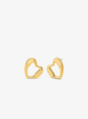 Precious Metal-Plated Brass Heart Stud Earrings
