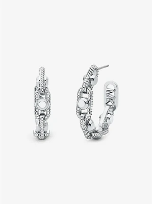 Astor Link Medium Precious Metal-Plated Brass Pavé Hoop Earrings