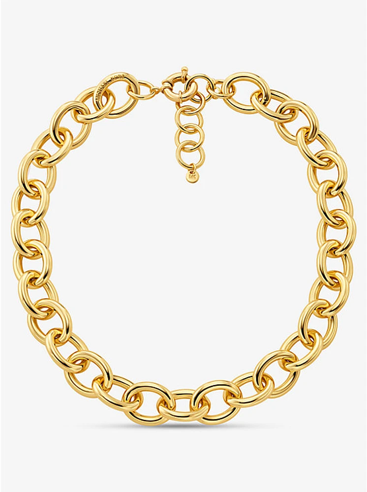 Large Precious Metal-Plated Brass Chain Link Necklace