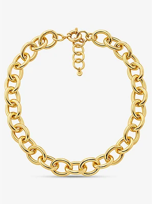 Large Precious Metal-Plated Brass Chain Link Necklace