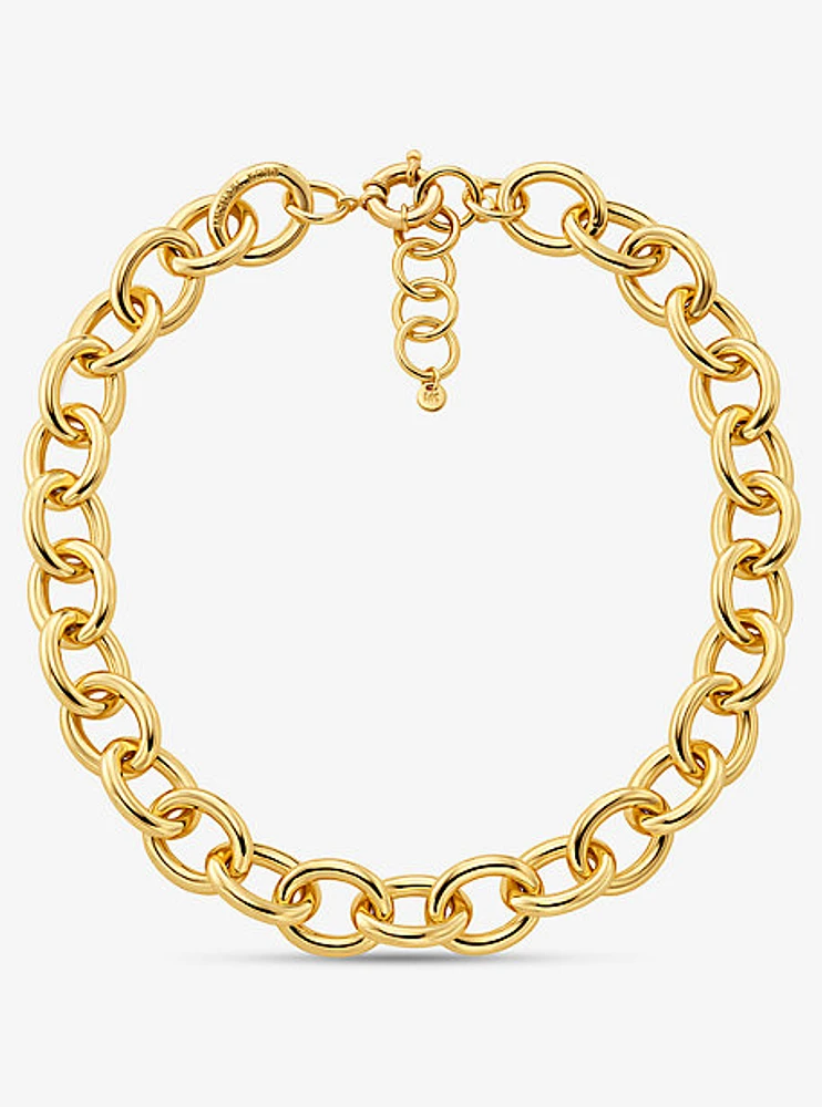 Large Precious Metal-Plated Brass Chain Link Necklace