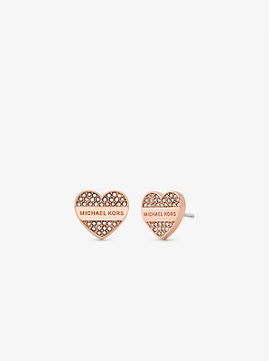 Precious Metal-Plated Pavé Heart Stud Earrings