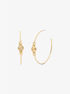 Precious Metal-Plated Brass Curb Chain Logo Hoop Earrings