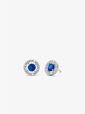 Silver-Tone Plated Brass Cubic Zirconia Halo Earrings