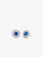 Silver-Tone Plated Brass Cubic Zirconia Halo Earrings