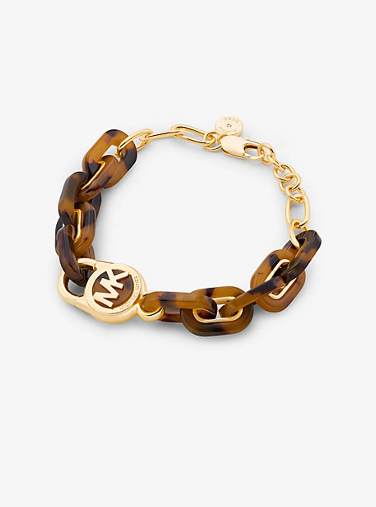 Precious Metal-Plated Brass and Acetate Chain Bracelet