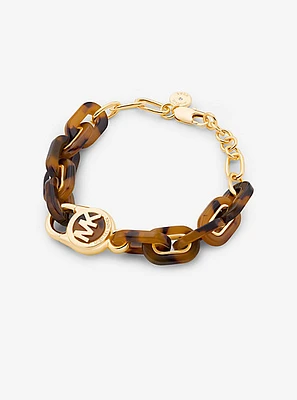 Precious Metal-Plated Brass and Acetate Chain Bracelet