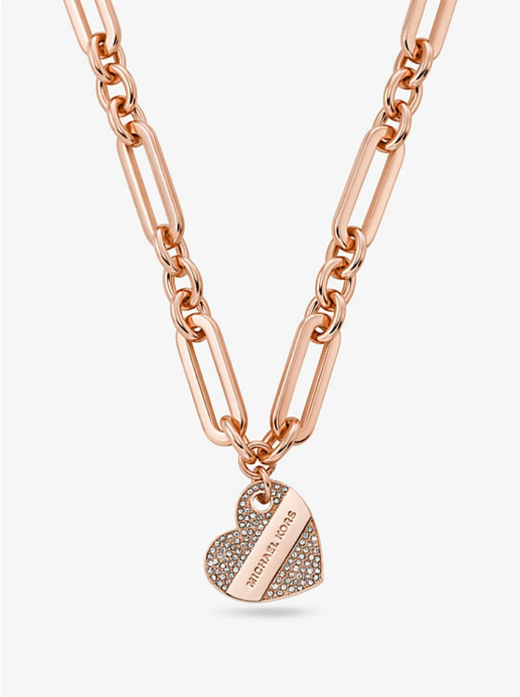 Precious Metal-Plated Pavé Heart Necklace