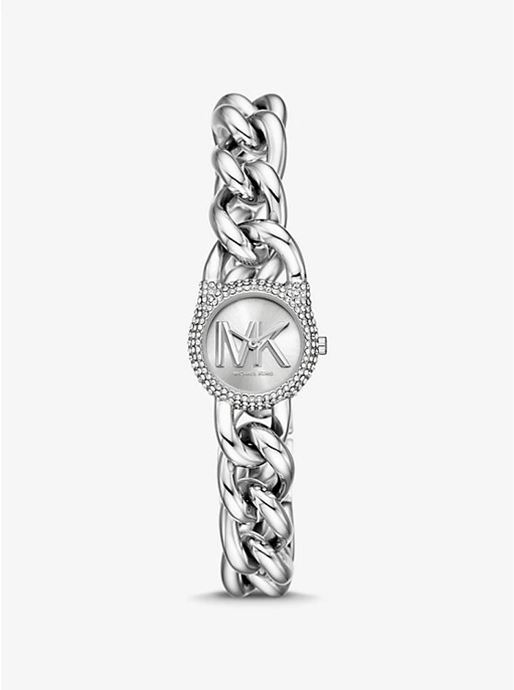 Petite Pavé Silver-Tone Chain-Link Watch