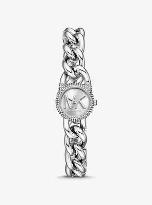 Petite Pavé Silver-Tone Chain-Link Watch