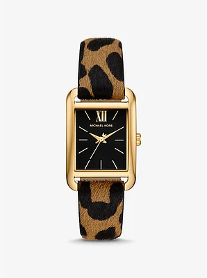 Monroe Gold-Tone and Leopard Print Calf Hair Watch