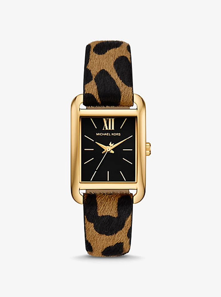 Monroe Gold-Tone and Leopard Print Calf Hair Watch