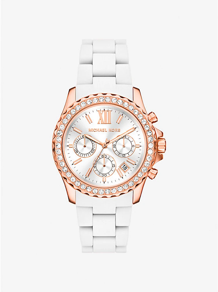 Oversized Everest Pavé Rose Gold-Tone and Silicone Watch