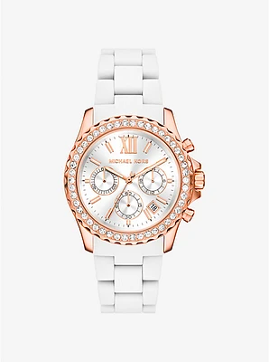 Oversized Everest Pavé Rose Gold-Tone and Silicone Watch