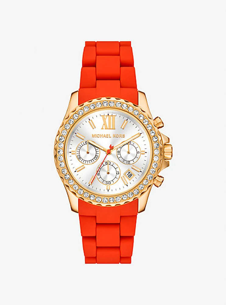 Oversized Everest Pavé Gold-Tone and Silicone Watch