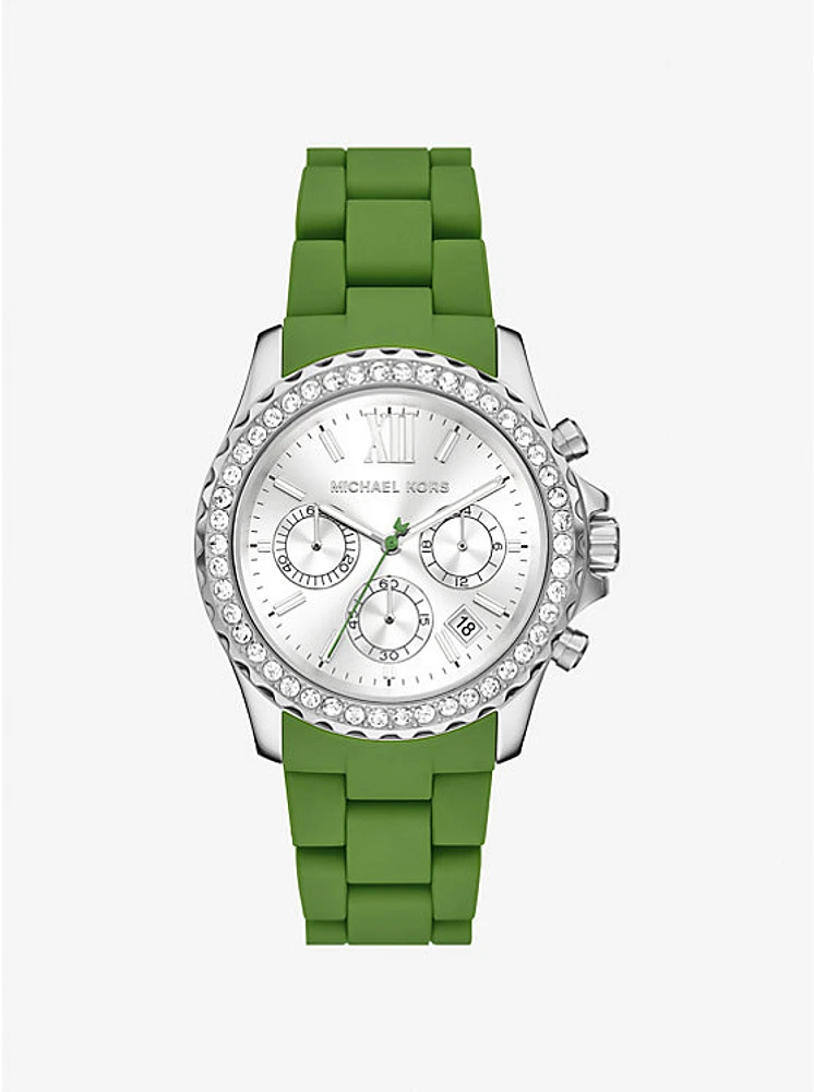 Oversized Everest Pavé Silver-Tone and Silicone Watch