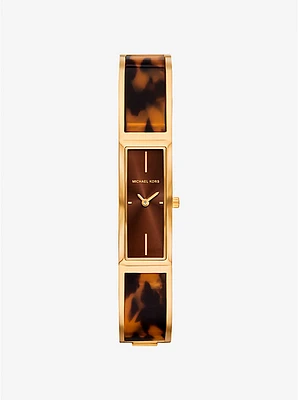 Yazmeen Gold-Tone and Tortoiseshell Acetate Bangle Watch