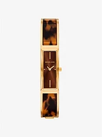 Yazmeen Gold-Tone and Tortoiseshell Acetate Bangle Watch