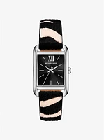 Monroe Silver-Tone and Zebra Print Calf Hair Watch