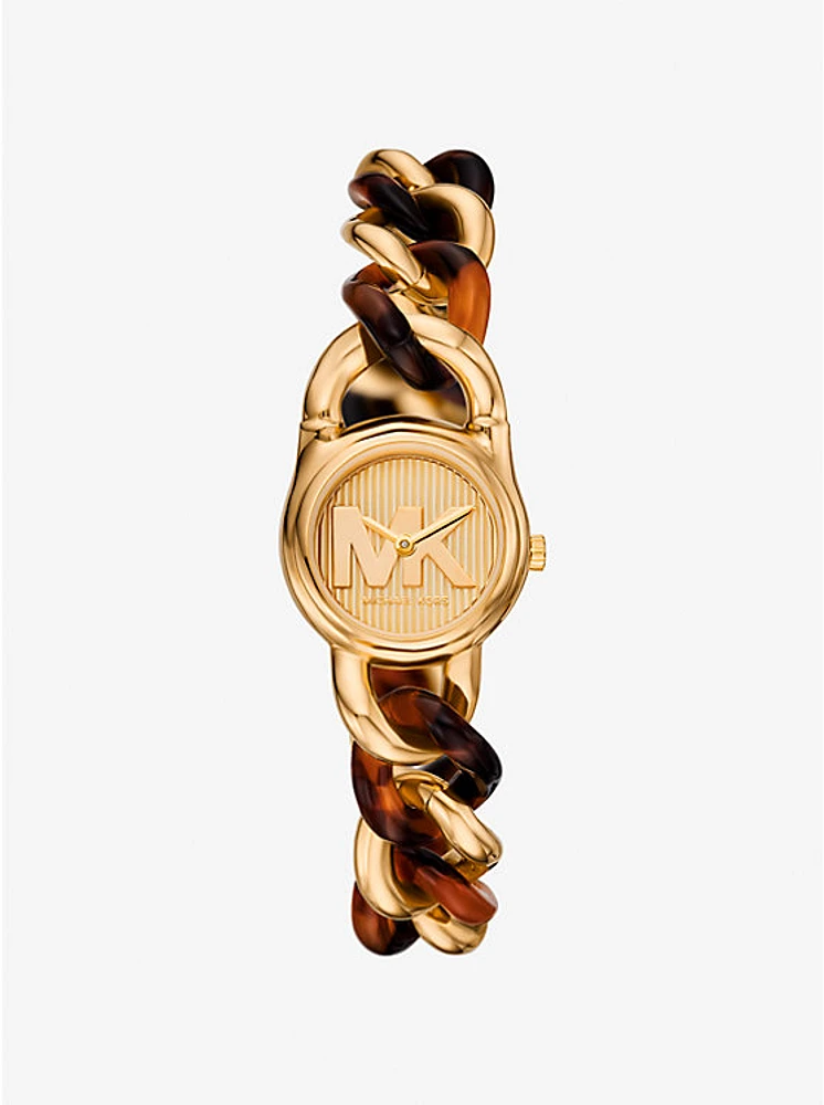 Petite Lock Gold-Tone and Tortoiseshell Acetate Chain Watch