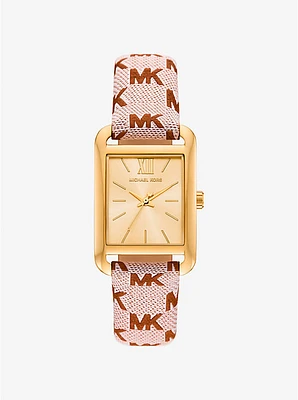 Reloj Monroe de jacquard con logotipo en tono dorado