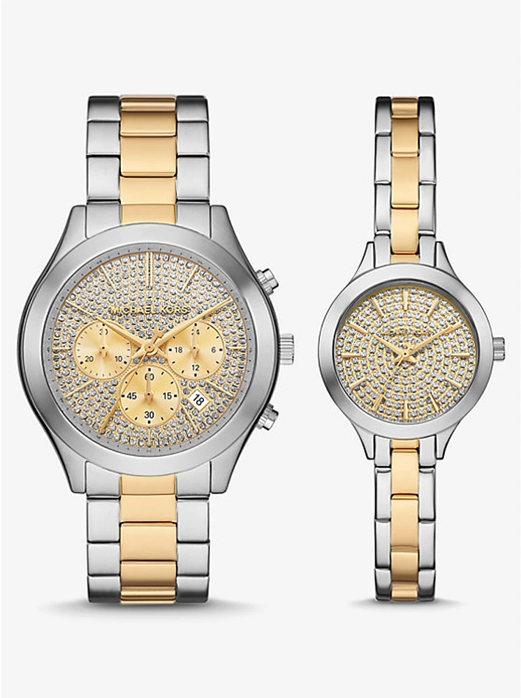 Aspyn His and Hers Pavé Two-Tone Watch Set