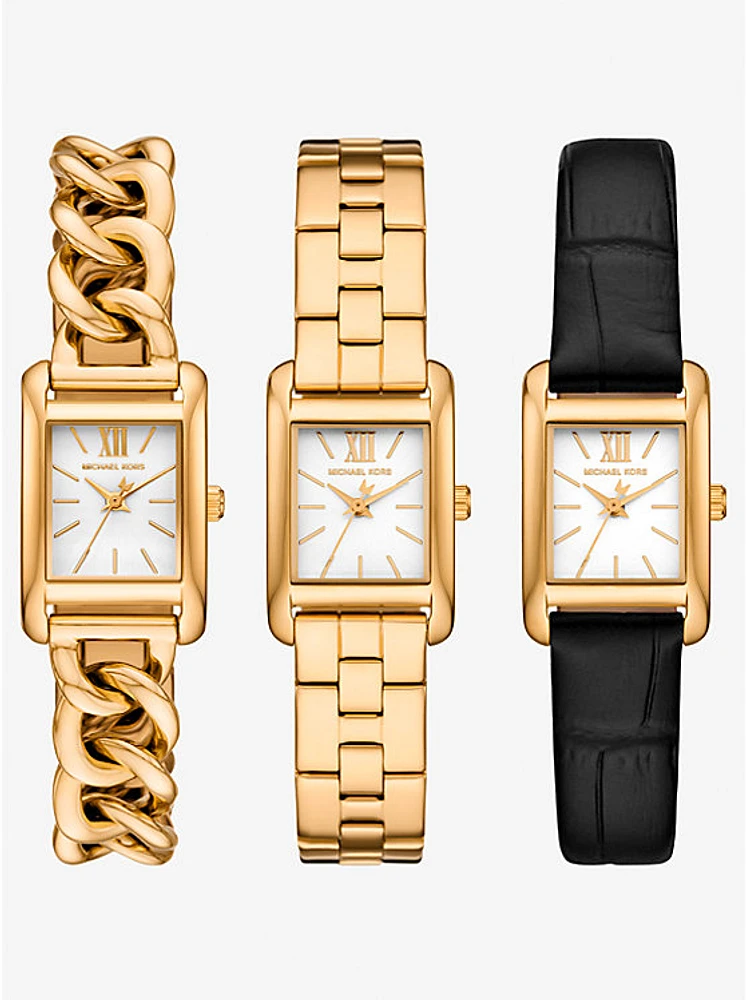 Petite Monroe Gold-Tone and Crocodile-Embossed Leather Watch Strap Set