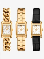 Petite Monroe Gold-Tone and Crocodile-Embossed Leather Watch Strap Set