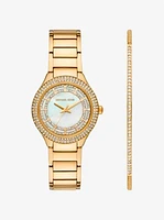 Mini Sylvia Pavé Gold-Tone Watch and Bracelet Gift Set