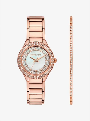 Mini Sylvia Pavé Rose Gold-Tone Watch and Bracelet Gift Set