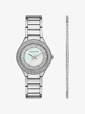 Mini Sylvia Pavé Silver-Tone Watch and Bracelet Gift Set