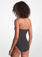 Stretch Nylon Belted Strapless Swimsuit