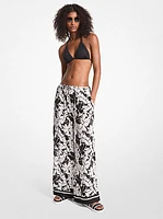 Palm Print Woven Wide-Leg Pants