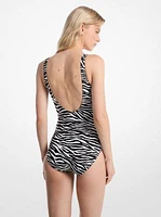 Zebra Print Lace-Up Swimsuit