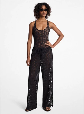 Floral Lace Stretch Nylon Drawstring Pants