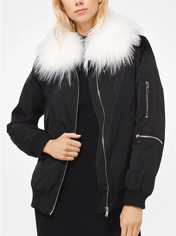 Goat Hair Collar Bomber Jacket