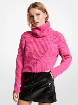 Ribbed Merino Wool Blend Convertible Sweater