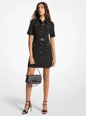 Stretch Crepe Belted Utility Dress