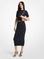 Grommet-Embellished Stretch Knit Pencil Skirt