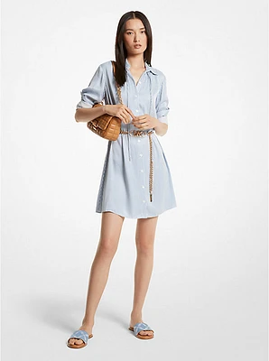 Pinstriped Satin Belted Shirtdress