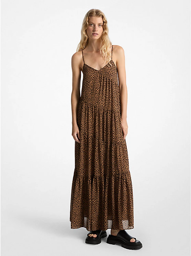 Cheetah Print Georgette Tiered Maxi Dress