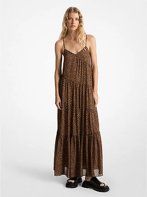 Cheetah Print Georgette Tiered Maxi Dress