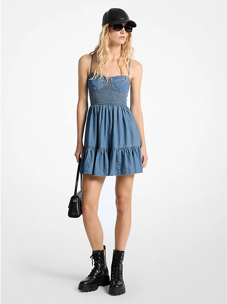 Smocked Bustier Denim Dress