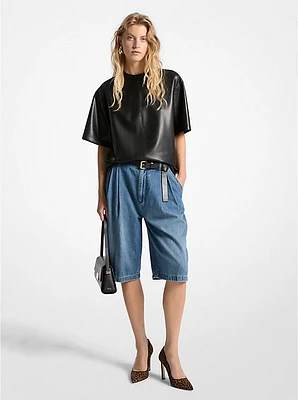 Pleated Bermuda Denim Shorts